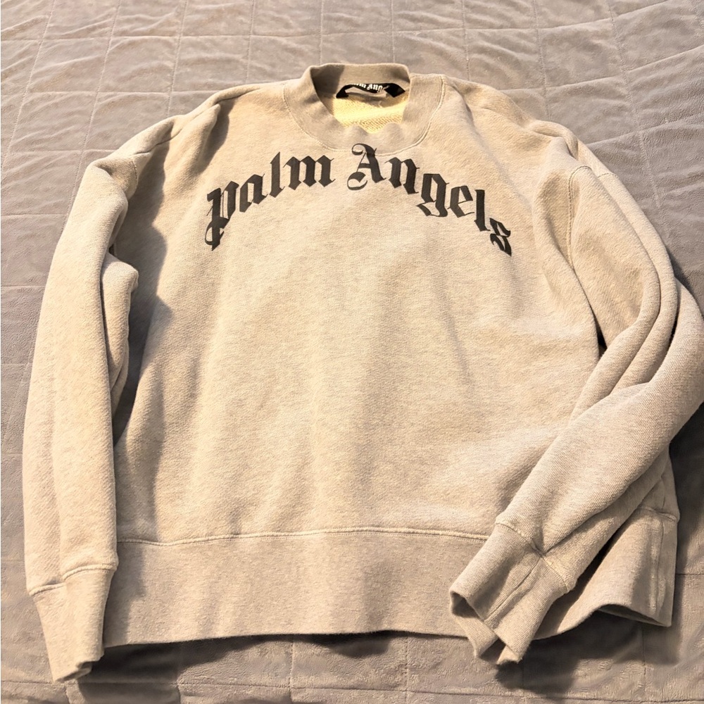 Palm Angels Beige Crewneck with Black Logo